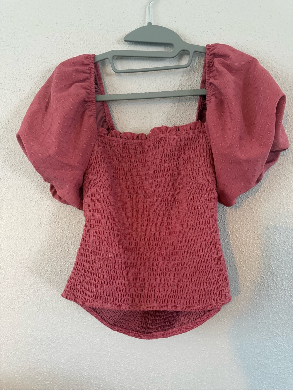 Francesca's Collections Dusty Rose Smocked Puff Sleeve Top